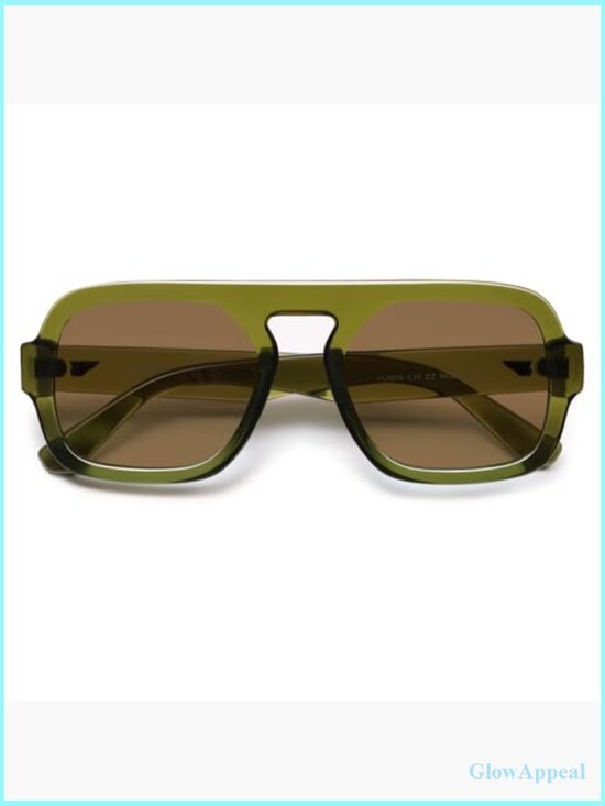Retro Square Aviator Sunglasses, Oversized Flat Top Rectangle UV400 main image 4